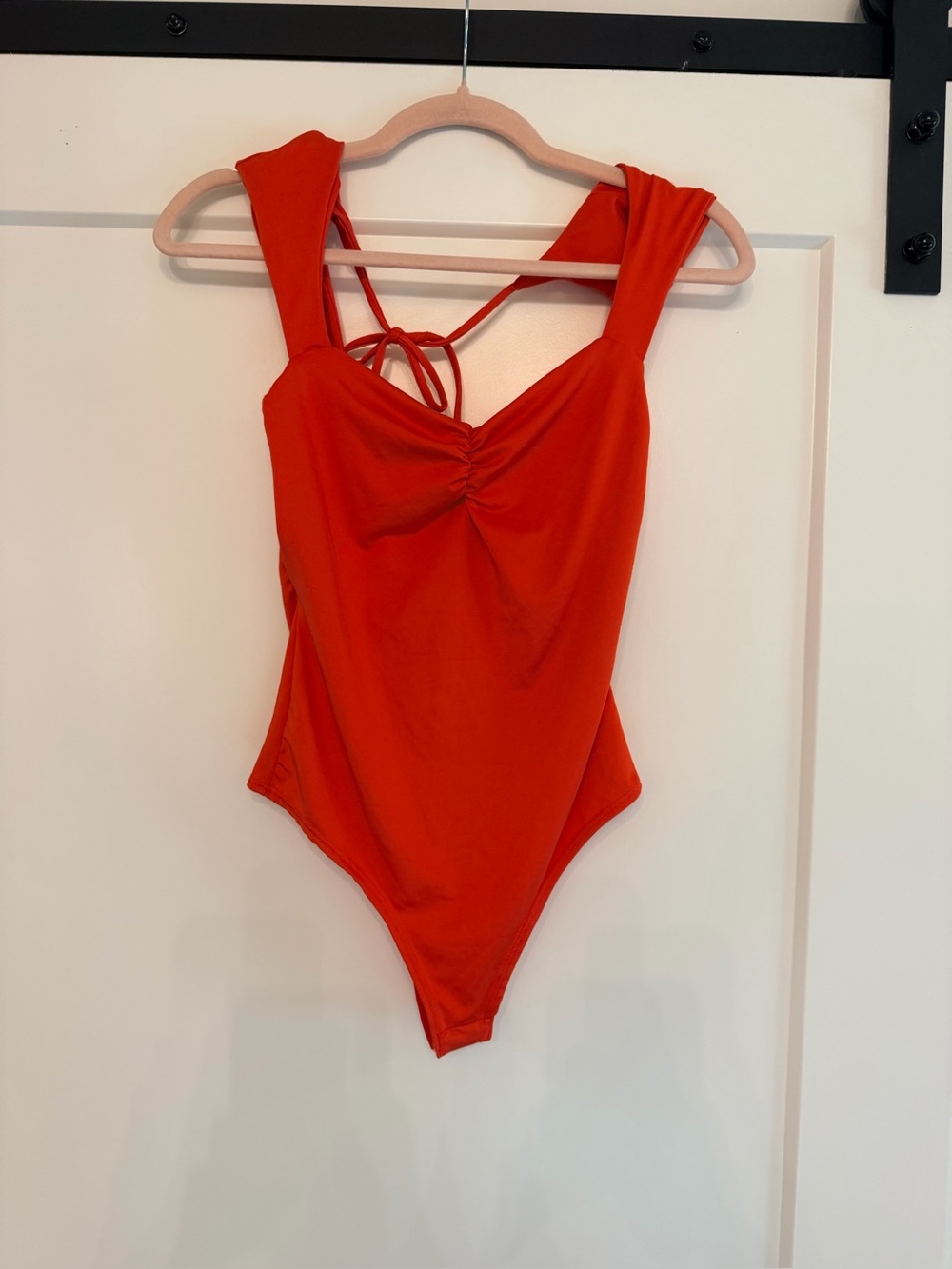 Bright Red Women’s Bodysuit with Ruched Front